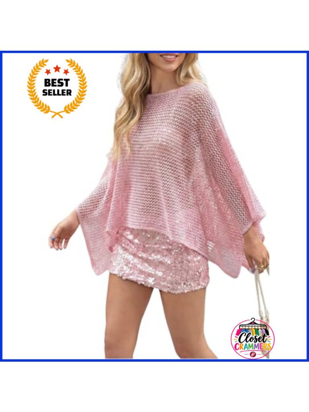 Sheer Crochet Sequin Poncho Cover-Up Top